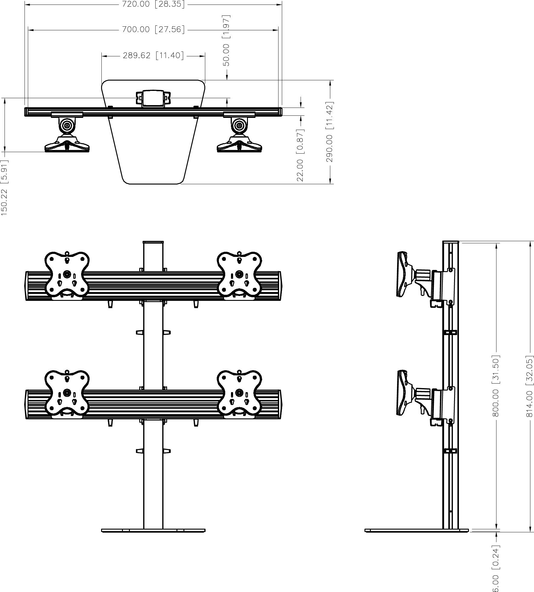 Four Monitor Arms - Quad screen mounting systems